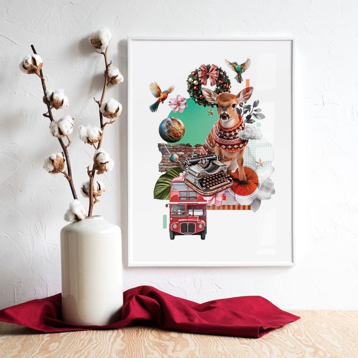 Αφίσα Poster Retro Christmas Deer με κορνίζα
