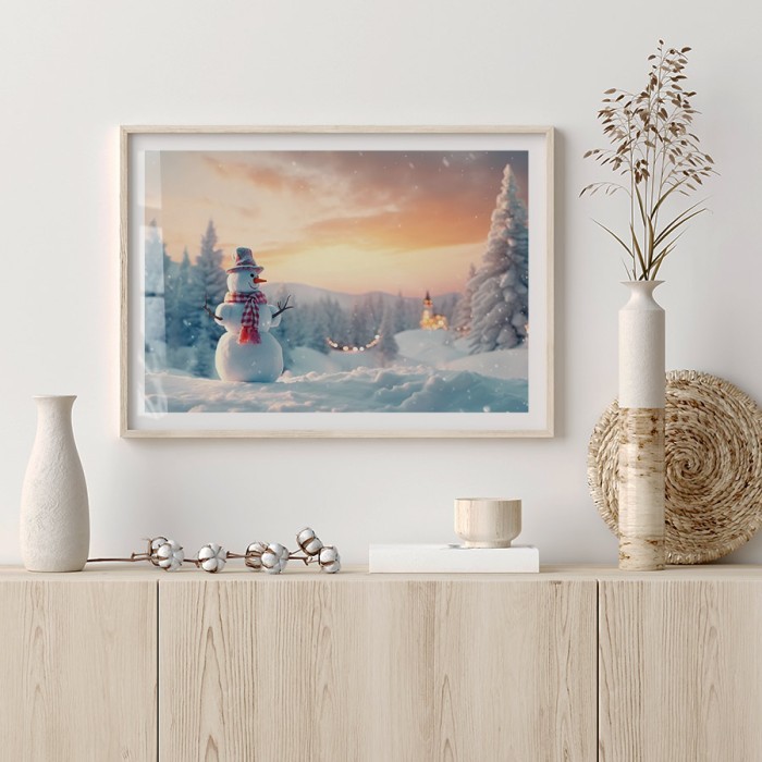 Αφίσα Poster Christmas Snowman με κορνίζα