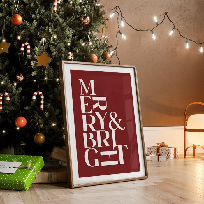 Αφίσα Poster Merry & Bright με κορνίζα Αφίσα Poster Merry & Bright με κορνίζα