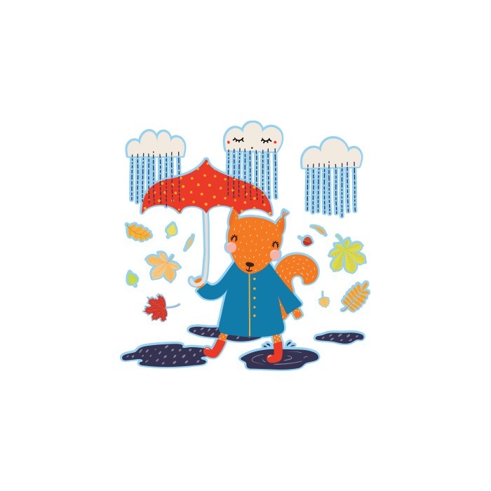Αυτοκόλλητα τοίχου παιδικά «Αλεπού με ομπρέλα»