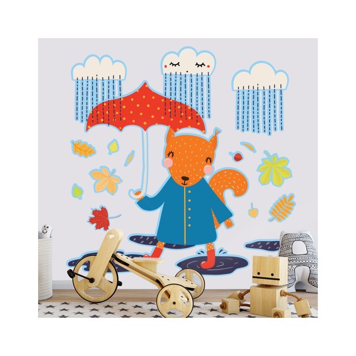 Αυτοκόλλητα τοίχου για παιδικό δωμάτιο «Αλεπού με ομπρέλα»