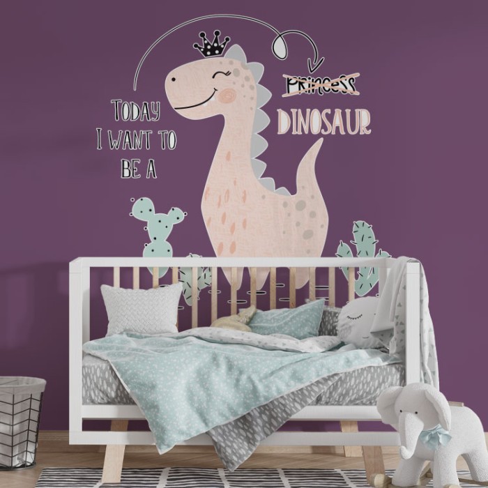Αυτοκόλλητο τοίχου Πριγκίπισσα δεινόσαυρος για παιδικό δωμάτιο   