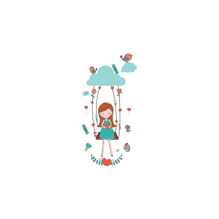 Αυτοκόλλητο τοίχου Κορίτσι στα σύννεφα