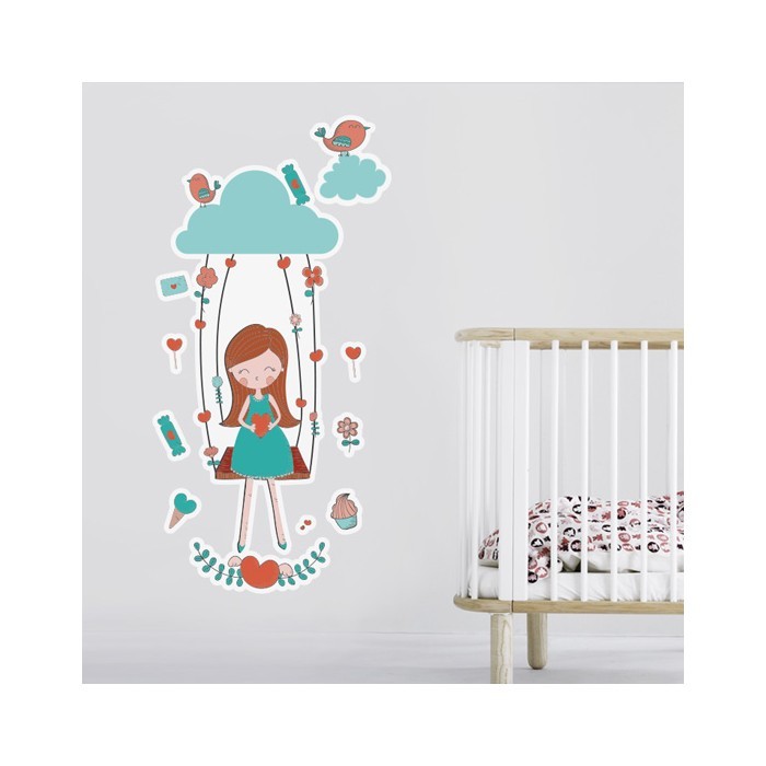 Αυτοκόλλητο τοίχου Κορίτσι στα σύννεφα για βρεφικό δωμάτιο 
