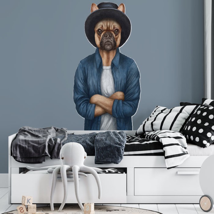 Αυτοκόλλητο τοίχου Σκύλος με πουκάμισο για κρεβατοκάμαρα 