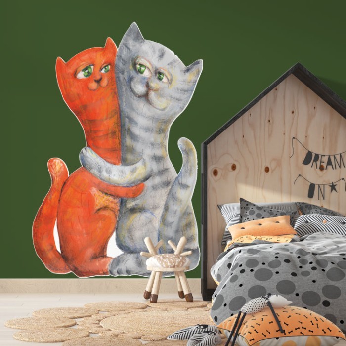 Αυτοκόλλητο τοίχου Γάτες αγκαλιά για παιδικό δωμάτιο 