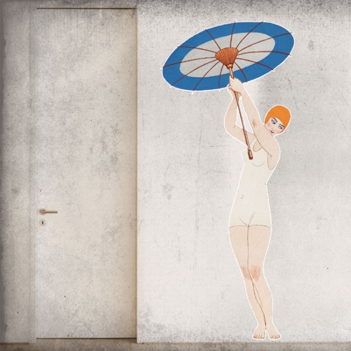 Vintage αυτοκόλλητο για δωμάτιο Γυναίκα με ομπρέλα