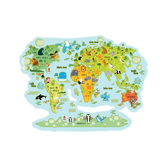 Αυτοκόλλητα τοίχου Παγκόσμιος χάρτης με ζωάκια για το παιδικό δωμάτιο 