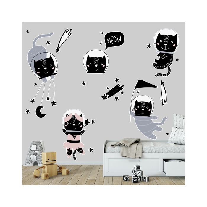Αυτοκόλλητα τοίχου για παιδικό δωμάτιο Διαστημικές γάτες