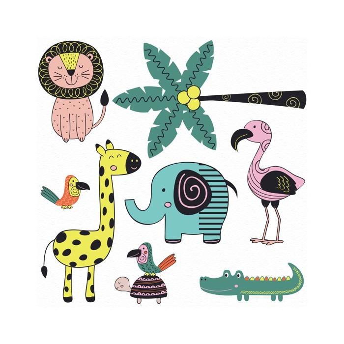 Αυτοκόλλητα τοίχου παιδικά Ζώα της ζούγκλας                          