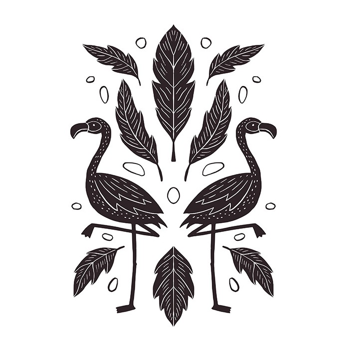 Πίνακας Etalbond Black n' White - Boho Flamingos