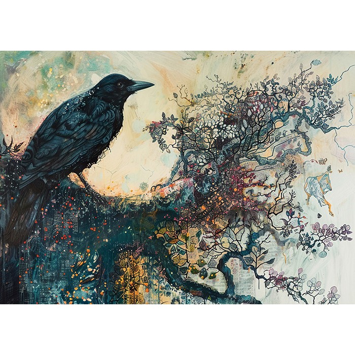 Πίνακας Etalbond Ζωγραφικής – Raven on Tree