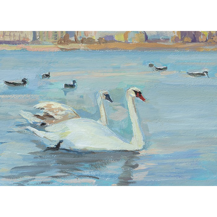 Πίνακας Etalbond Ζωγραφικής – Swans in Lake