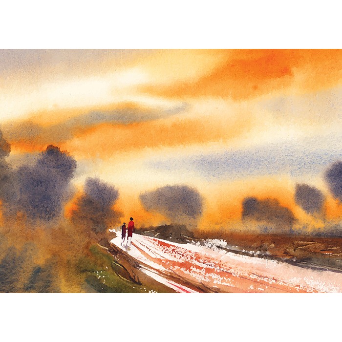 Πίνακας σε Plexiglass Ζωγραφική - Mom And Son Walk In Sunset