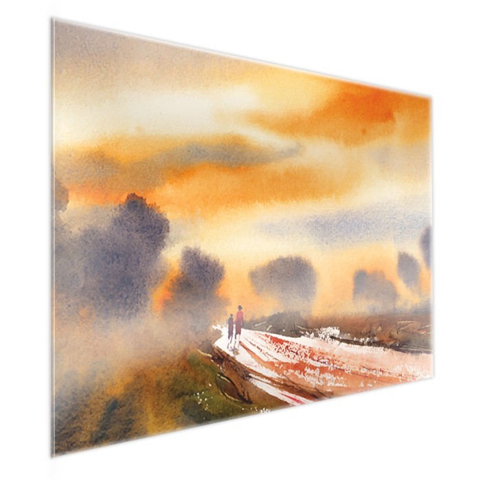 Πίνακας σε Plexiglass Ζωγραφική πλάι - Mom And Son Walk In Sunset Πίνακας σε Plexiglass Ζωγραφική πλάι - Mom And Son Walk In Sunset