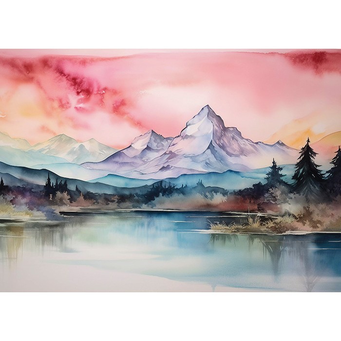 Πίνακας σε Plexiglass Ζωγραφική - Mountain Under Pink Sky