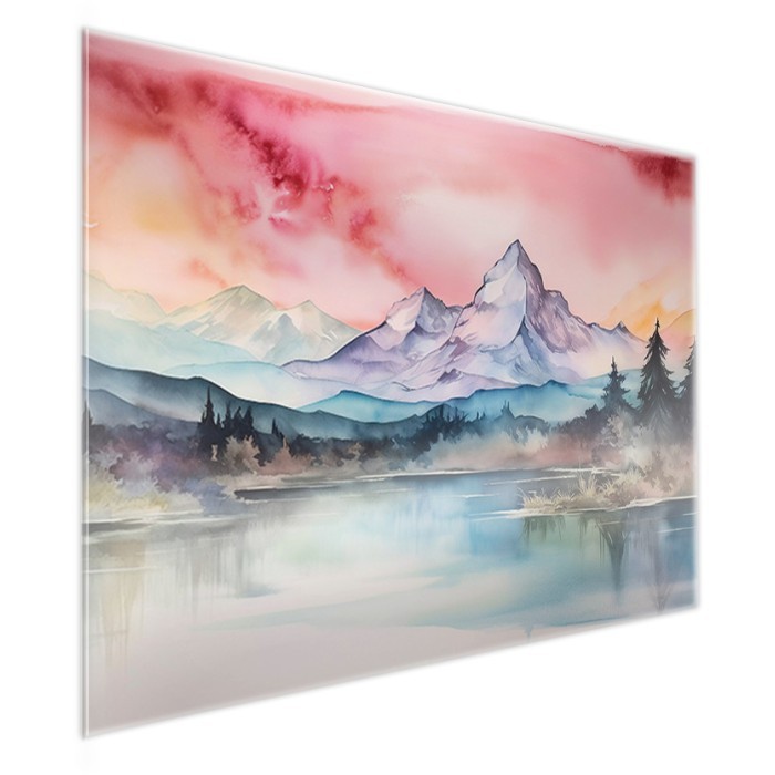 Πίνακας σε Plexiglass Ζωγραφική πλάι - Mountain Under Pink Sky Πίνακας σε Plexiglass Ζωγραφική πλάι - Mountain Under Pink Sky