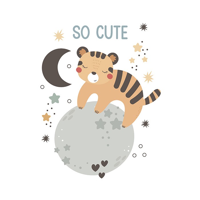 Πίνακας σε Plexiglass Παιδικά - Cute Tiger On Moon