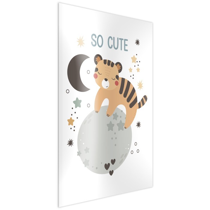 Πίνακας σε Plexiglass Παιδικά πλάι - Cute Tiger On Moon Πίνακας σε Plexiglass Παιδικά πλάι - Cute Tiger On Moon