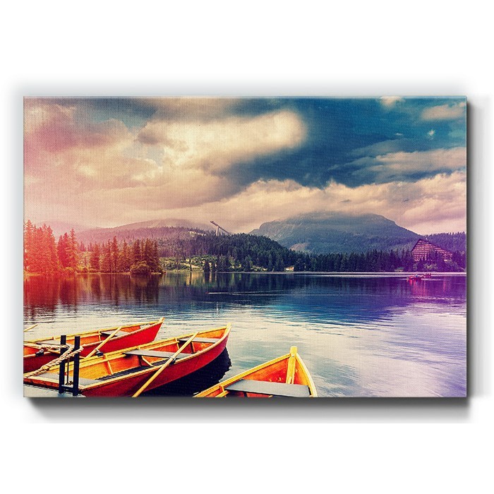 Λίμνη με βάρκες σε Πίνακα σε καμβά