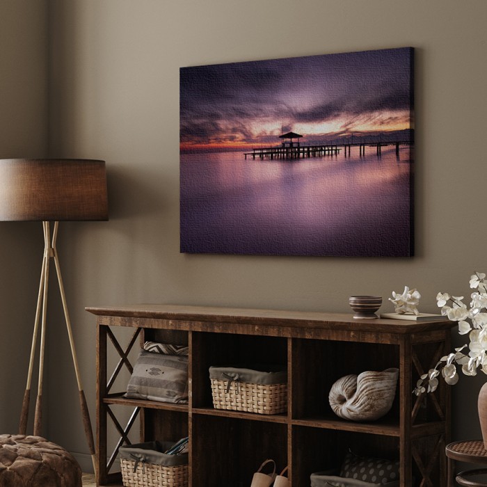 Πίνακας σε καμβά με κορνίζα με Παραλία σε ηλιοβασίλεμα