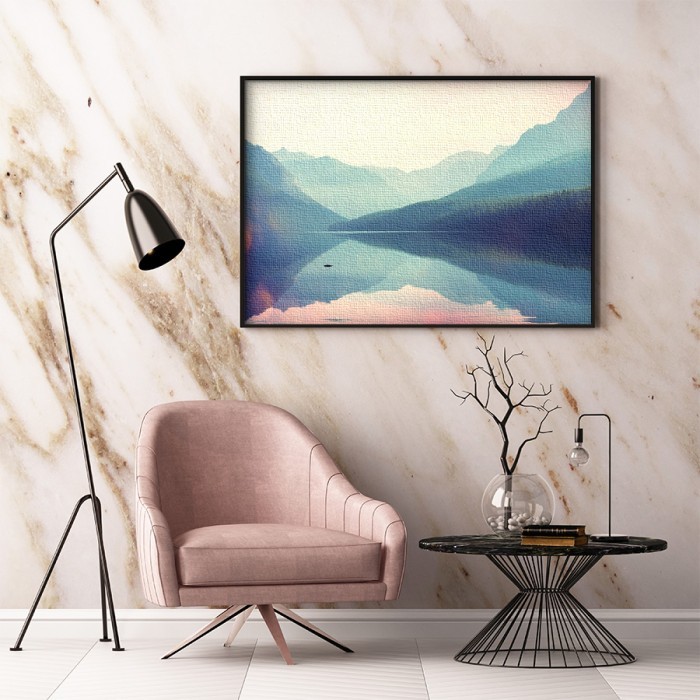 Πίνακας σε καμβά για το σαλόνι με Λίμνη και βουνά