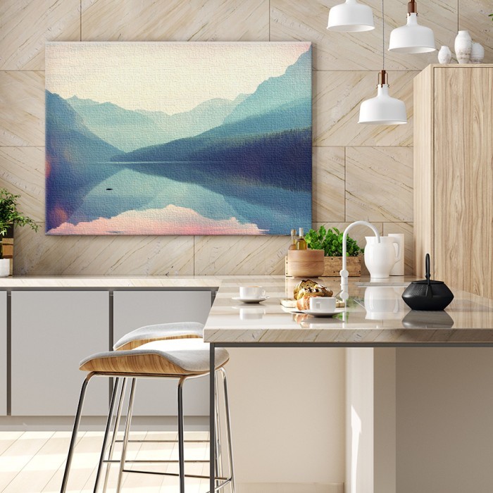 Πίνακας σε καμβά με κορνίζα με Λίμνη και βουνά