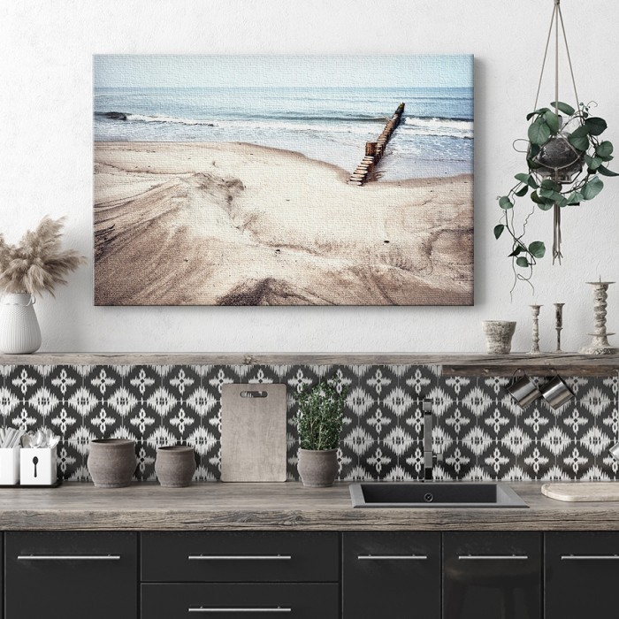 Αμμώδης παραλία σε Πίνακα σε καμβά με κορνίζα