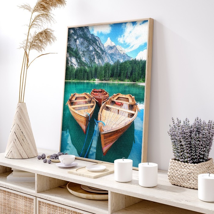 Πίνακας σε καμβά για το σαλόνι με Βάρκες στη λίμνη