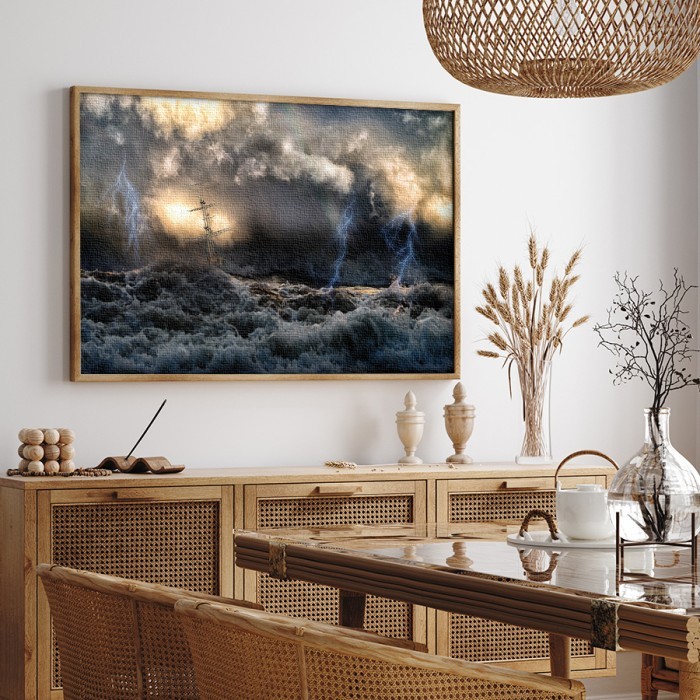 Πίνακας σε καμβά με κορνίζα με Φουρτουνιασμένη θάλασσα