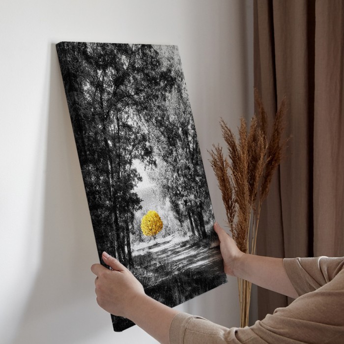 Πίνακας σε καμβά για την διακόσμηση τοίχου με Κίτρινο δέντρο στο δάσος