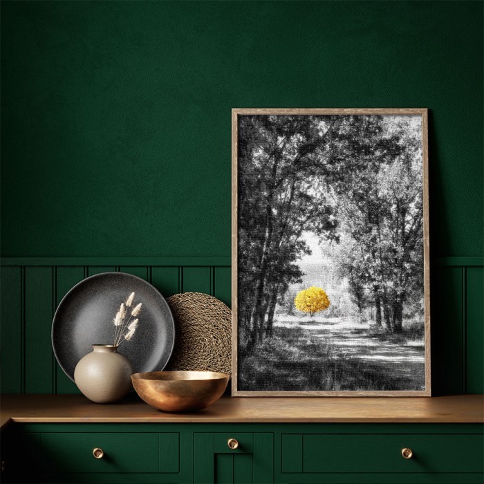 Πίνακας σε καμβά για το σαλόνι με Κίτρινο δέντρο στο δάσος