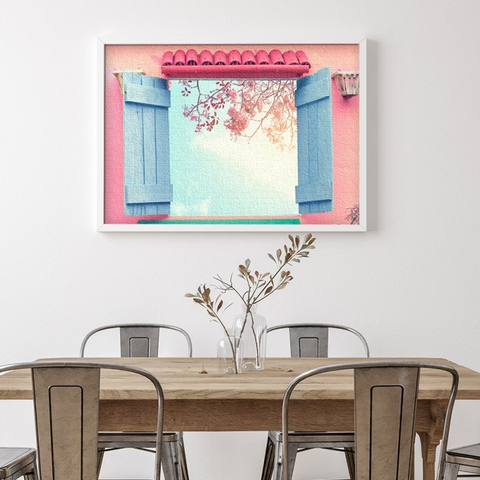 Παράθυρο με θέα σε Πίνακα σε καμβά με κορνίζα
