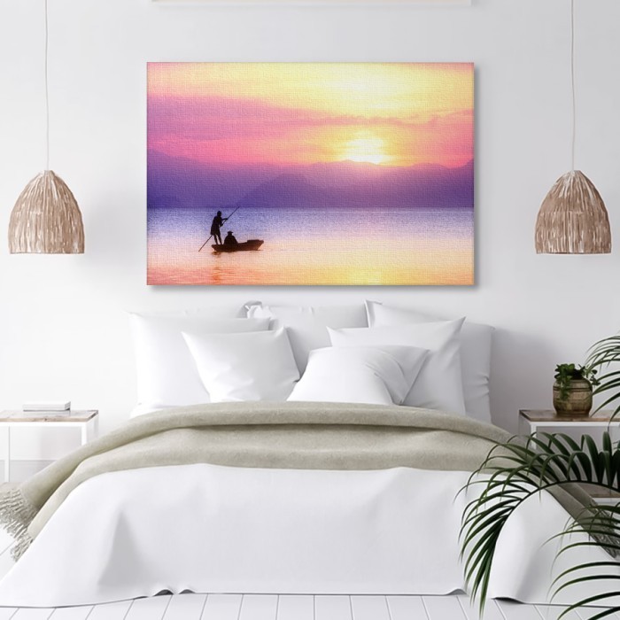 Πίνακας σε καμβά για το σαλόνι με Ψαράδες στο ηλιοβασίλεμα