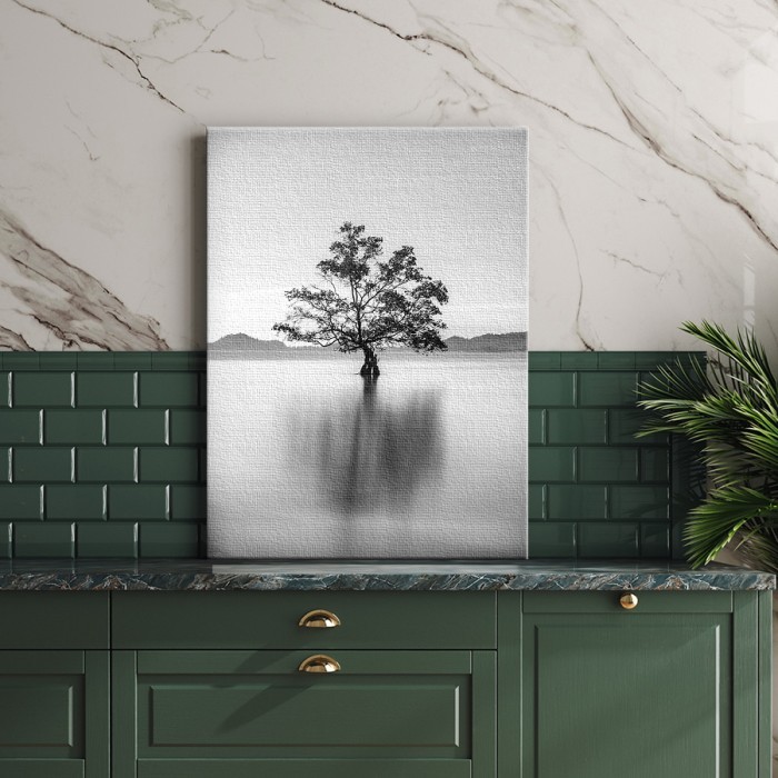 Πίνακας σε καμβά για το σαλόνι με Δέντρο στην λίμνη