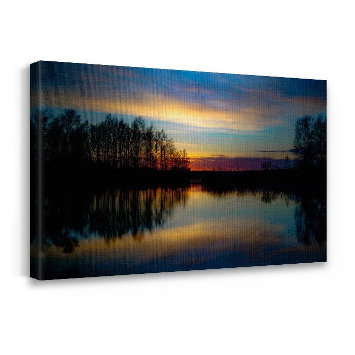 Πίνακας σε καμβά με τελάρο με Ηλιοβασίλεμα στην λίμνη