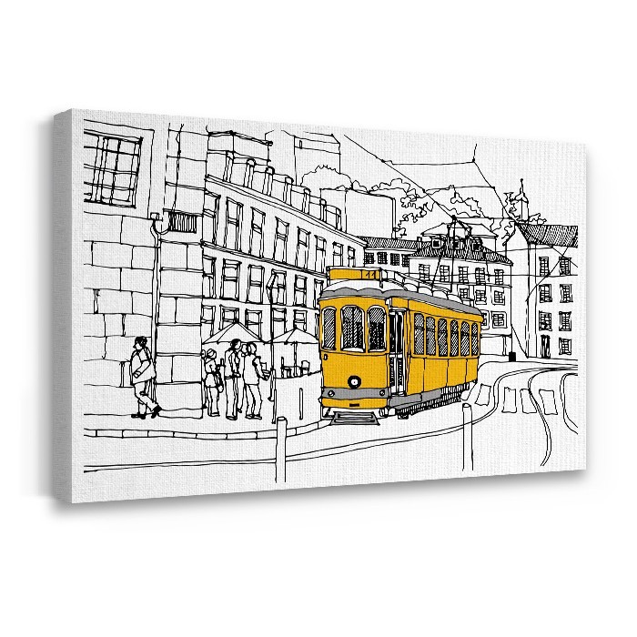 Πίνακας σε καμβά με τελάρο – Κίτρινο τράμ στην πόλη