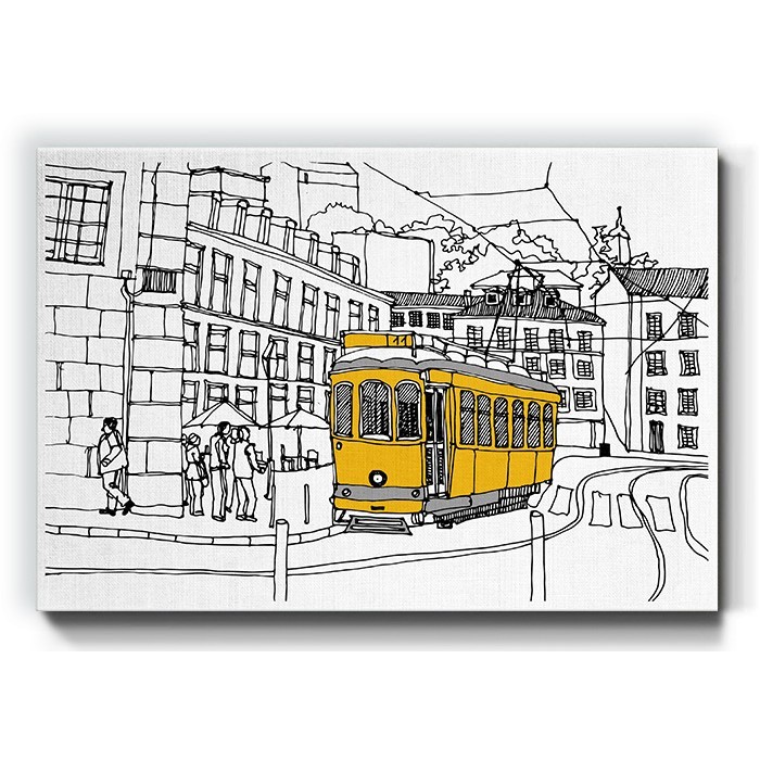 Πίνακας σε καμβά – Κίτρινο τράμ στην πόλη