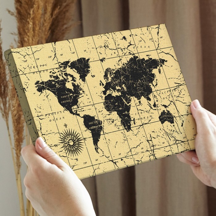 Vintage Παγκόσμιος Χάρτης σε Πίνακα σε καμβά για την διακόσμηση τοίχου