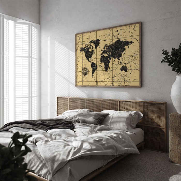 Vintage Παγκόσμιος Χάρτης σε Πίνακα σε καμβά με κορνίζα