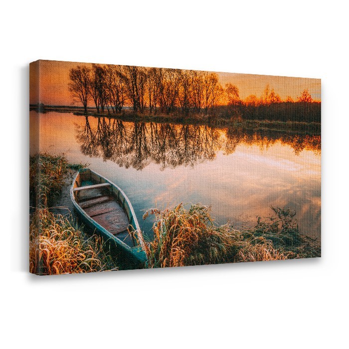 Πίνακας σε καμβά με τελάρο – Ηλιοβασίλεμα στη λίμνη