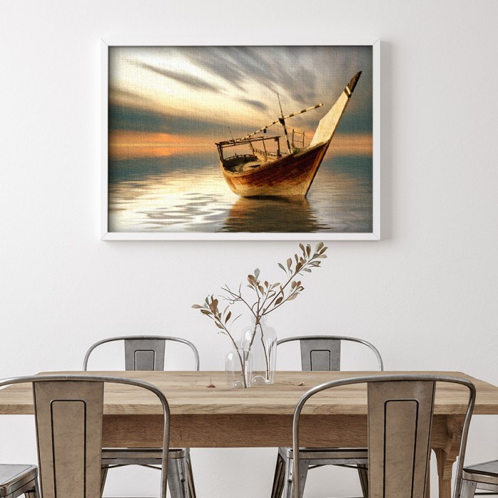 Πίνακας σε καμβά με κορνίζα – Μοναχική βάρκα
