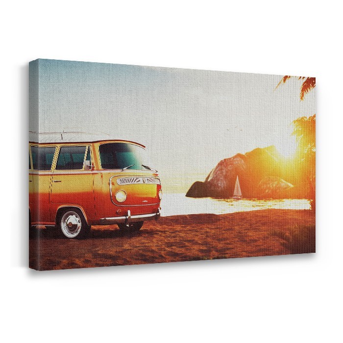Πίνακας σε καμβά με τελάρο – Ρετρό αυτοκίνητο στο ηλιοβασίλεμα