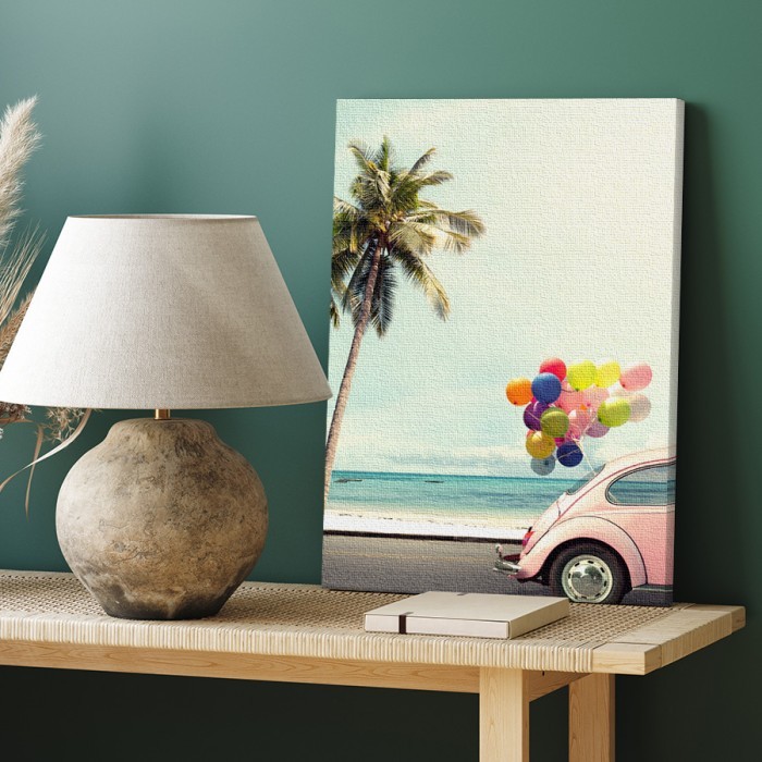 Πίνακας σε καμβά για το σαλόνι – Αυτοκίνητο με πολύχρωμα μπαλόνια
