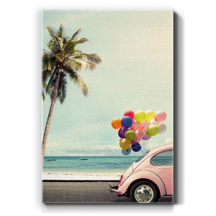 Πίνακας σε καμβά – Αυτοκίνητο με πολύχρωμα μπαλόνια