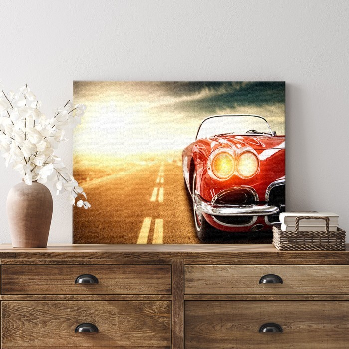Πίνακας σε καμβά για το σαλόνι – Κόκκινο ρετρό καλοκαιρινό αυτοκίνητο