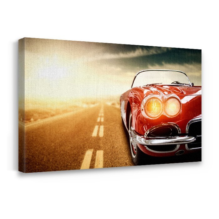 Πίνακας σε καμβά με τελάρο – Κόκκινο ρετρό καλοκαιρινό αυτοκίνητο