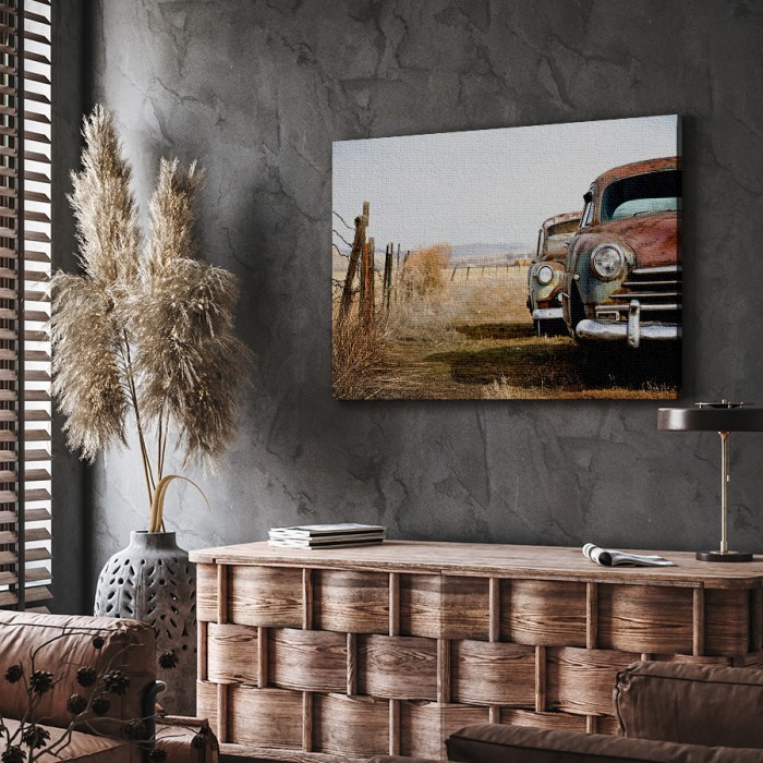 Πίνακας σε καμβά για το σαλόνι – Vintage εγκαταλελειμμένα αυτοκίνητα