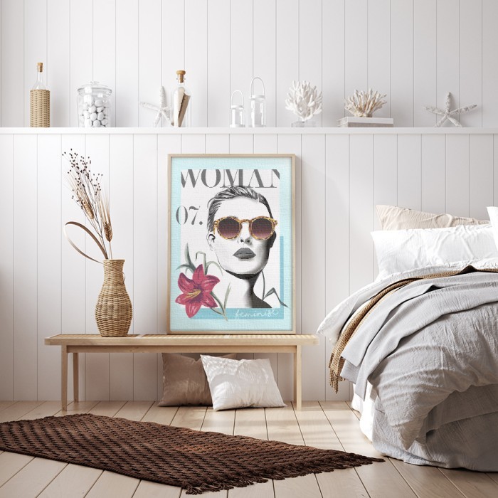 Πίνακας σε καμβά με κορνίζα – Γυναίκα με γυαλιά ηλίου