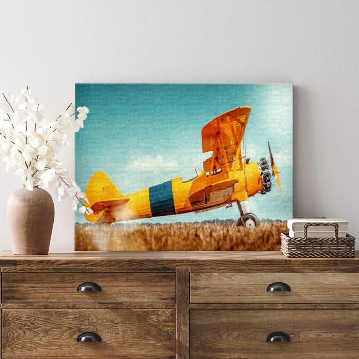 Πίνακας σε καμβά με κορνίζα – Κίτρινο αεροπλάνο
